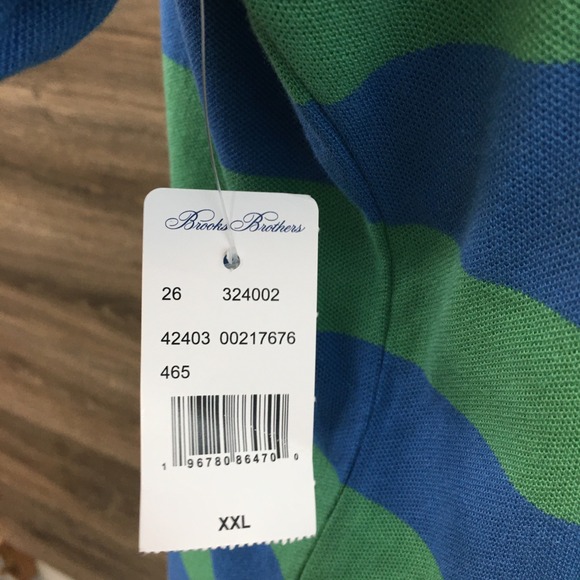 Brooks Brothers Men's XXL Blue Green Stripe Supima Cotton Polo Shirt NWT - Picture 4 of 8
